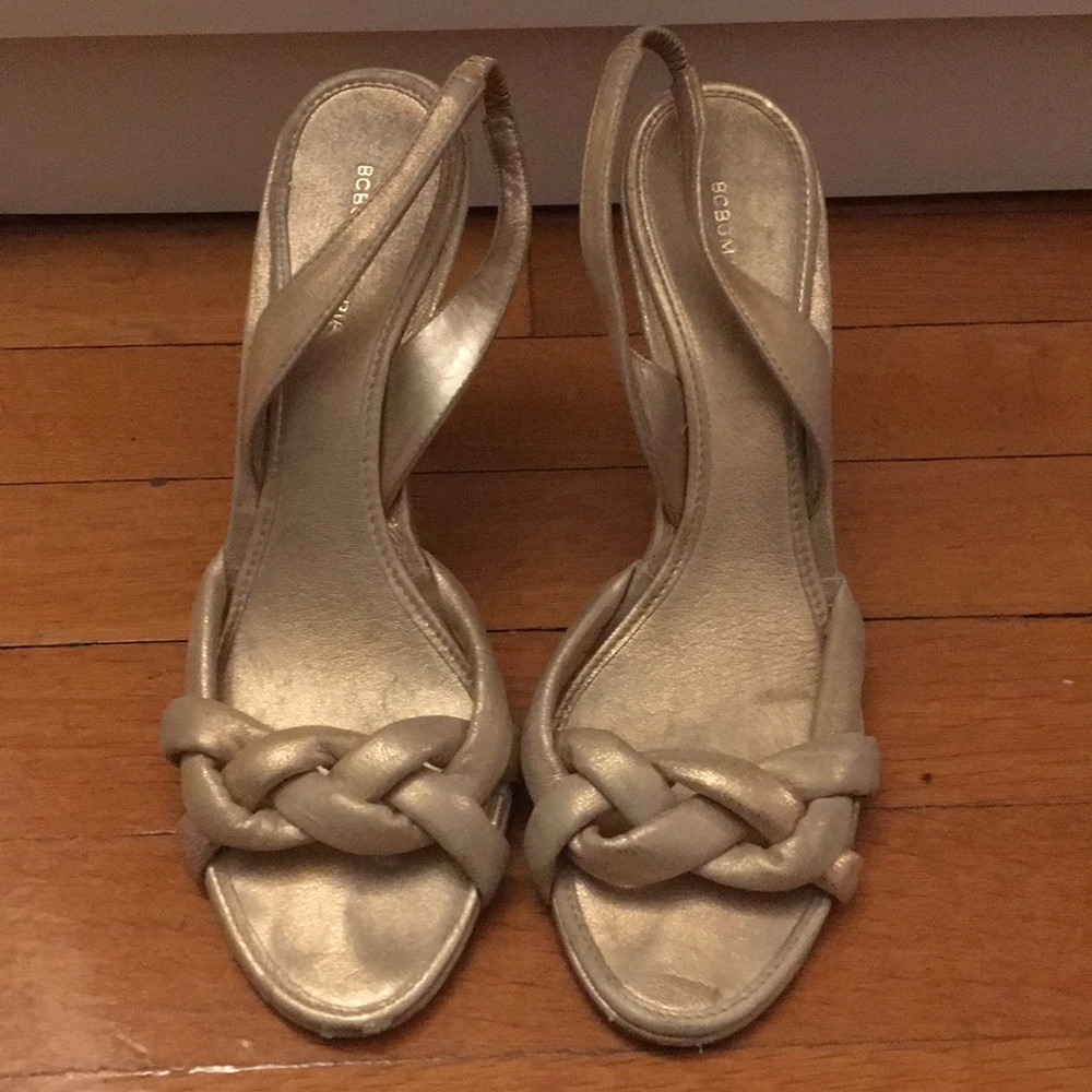 BCBG Max Azaria gold heels